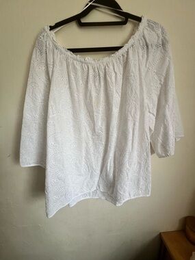 White Eyelet Off-Shoulder Peasant Blouse